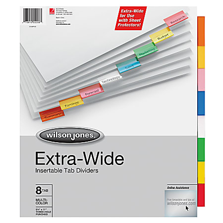 Wilson Jones® Extra-Wide™ Insertable Indexes, 8-Tab, Multicolor