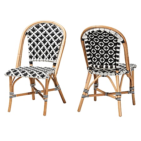 bali & pari Ambre Rattan Bistro Accent Chairs, Black/White/Natural Brown, Set Of 2 Chairs