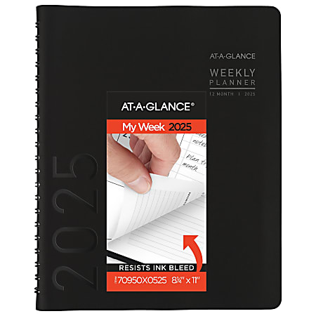 2025 AT-A-GLANCE® Contemporary Weekly/Monthly Appointment Book Planner, 8-1/4" x 11", Black, January To December, 70950X05