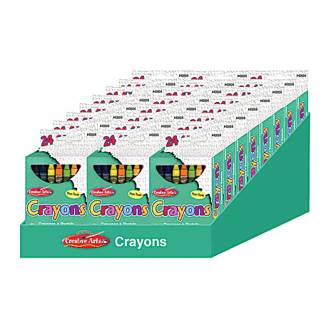 Charles Leonard Creative Arts Crayons, 3-1/2" x 5/16", Assorted Colors, 24 Crayons Per Box, Pack Of 24 Boxes