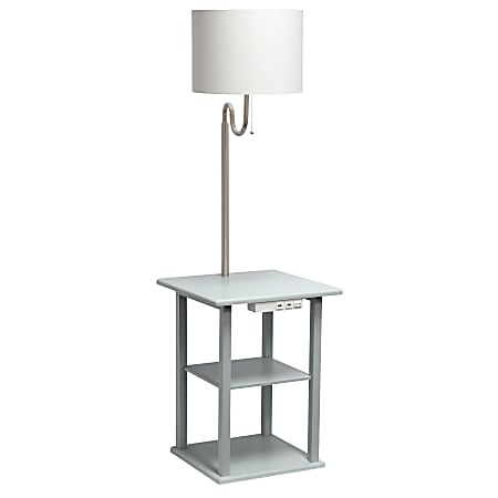 Simple Designs 2-Tier End Table Floor Lamp, 57"H, White Shade/Gray Base