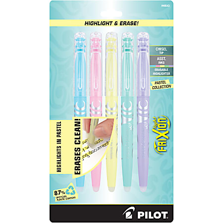 Pilot® FriXion Light Pastel Erasable Highlighters, Chisel Point, Assorted Colors, Pack Of 5 Highlighters