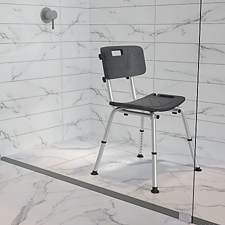 Flash Furniture Hercules Adjustable Bath And Shower Chair With Back, 33-1/4"H x 19"W x 20"D, Gray