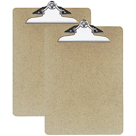 OIC® 100% Recycled Hardboard Clipboards, Letter Size, 9" x 12 1/2", Brown, Pack Of 2