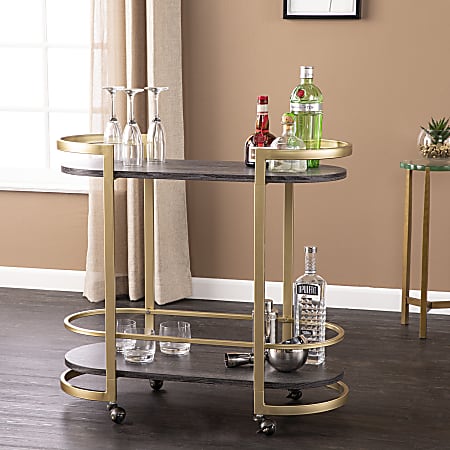 SEI Furniture Otsento Rolling Bar Cart, 29-1/4”H x 32”W x 16-1/4”D, Ebony/Gold