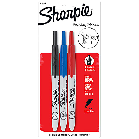 Sharpie® Retractable Permanent Markers, Ultra-Fine Point, Assorted Colors, Pack Of 3 Markers