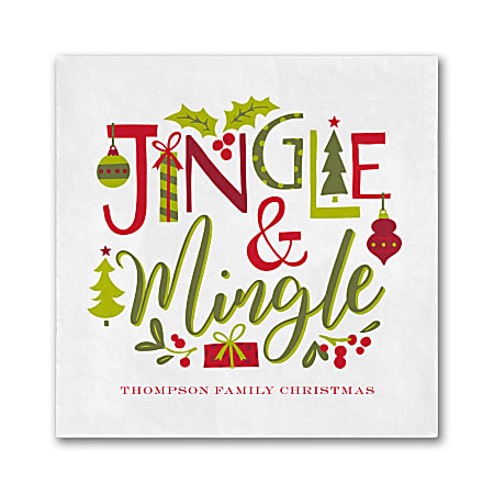 Custom Full-Color Printed Beverage Napkins, 4-3/4" x 4-3/4", Jingle & Mingle, Box Of 100 Napkins