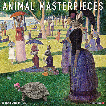 2026 Willow Creek Press Art & Design Monthly Wall Calendar, 12" x 12", Animal Masterpieces, January To December, 49877
