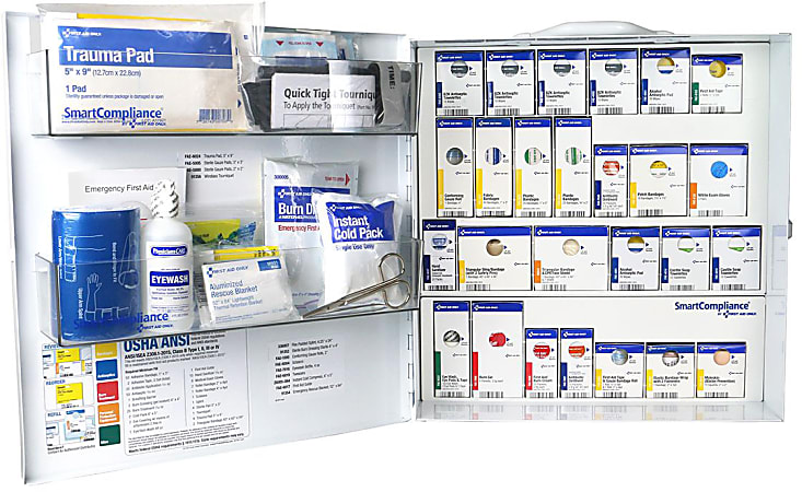 First Aid Only Smart Compliance ANSI B First Aid Large Metal Cabinet, 16-1/2"H x 15-3/4"W x 5-1/2"D, White