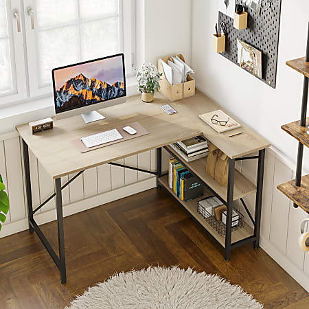 Bestier L Shaped Corner Desk With Storage Shelf 48 W Light Oak - Office ...
