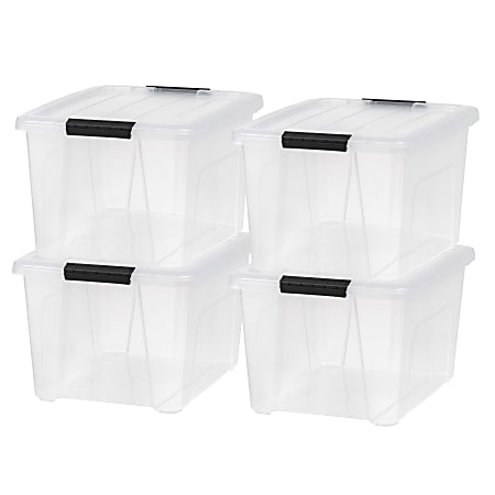 Iris USA® Weathertight Storage Boxes, 32-Quart, 19-1/16”L x 15-3/16”W x 13-1/4”H, Clear, Pack Of 4 Boxes