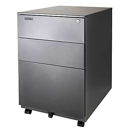 Aurora 24"D Vertical 3-Drawer Mobile File Cabinet, Metallic Charcoal