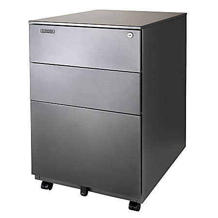 Aurora 24"D Vertical 3-Drawer Mobile File Cabinet, Metal, Metallic Charcoal