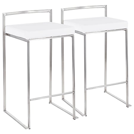 LumiSource Fuji Stacker Counter Stools, White Seat/Stainless-Steel Frame, Set Of 2 Stools