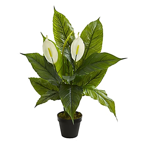 Nearly Natural 26"H Real Touch Spathiphyllum Artificial Plant, 26"H x 13"W x 10"D, Green/Black