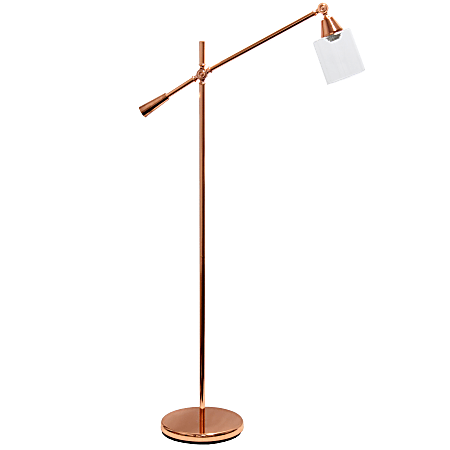 Lalia Home Swing-Arm Floor Lamp, 56"H, Clear Shade/Rose Gold Base