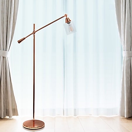 Lalia Home Swing Arm Floor Lamp 56 H Clear ShadeRose Gold Base Office Depot