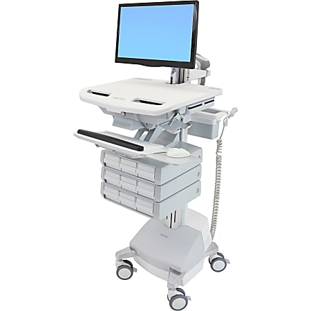 Ergotron StyleView Cart with LCD Arm, SLA Powered, 9 Drawers - 9 Drawer - 37 lb Capacity - 4 Casters - Aluminum, Plastic, Zinc Plated Steel - White, Gray, Polished Aluminum