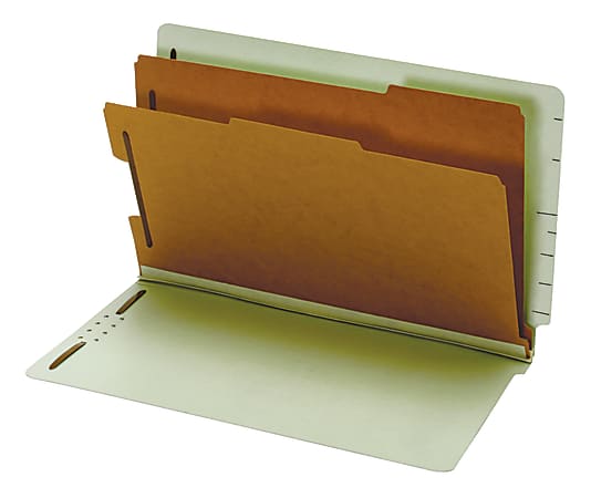 Pendaflex® End Tab Classification Folder, 2 1/2" Expansion, 8 1/2" x 14", 2 Dividers, Light Green, Box Of 10