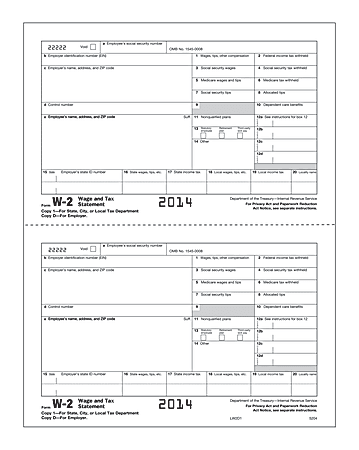 ComplyRight Tax Forms, W-2, Inkjet/Laser, Copy D, 2-Up, 8 1/2" x 11", Pack Of 100 Forms
