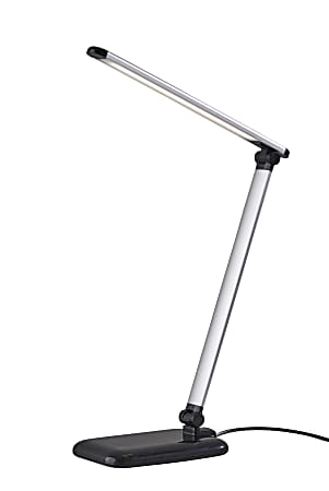 Adesso® Simplee Lennox LED Desk Lamp with USB Port, 16-1/4"H, Matte Silver Shade/Glossy Black Base