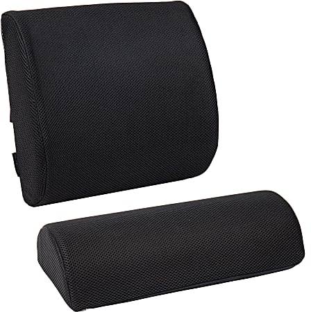 Mind Reader Ergonomic Memory Foam Back and Footrest Set, 4-1/4" H x 12-1/2" W x 13" D, Black