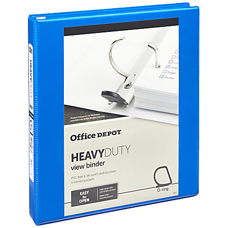 Office Depot® Brand Heavy-Duty View 3-Ring Binder, 1" D-Rings, 49% Recycled, Blue