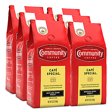 Community Coffee Arabica Ground Coffee, Cafe Special, 12 Oz Per Bag, Carton Of 6 Bags