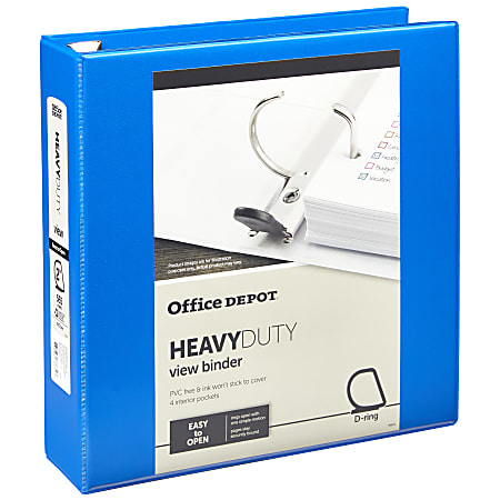 Office Depot® Brand Heavy-Duty View 3-Ring Binder, 2" D-Rings, Blue
