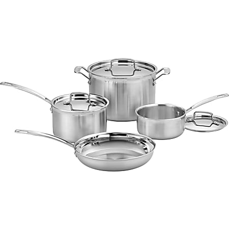 Cuisinart MultiClad Pro Cookware - 1.5 quart Saucepan, 3 quart Saucepan, 8 quart Stockpot, 10" Diameter Skillet, Lid - Stainless Steel, Aluminum - Dishwasher Safe - Oven Safe