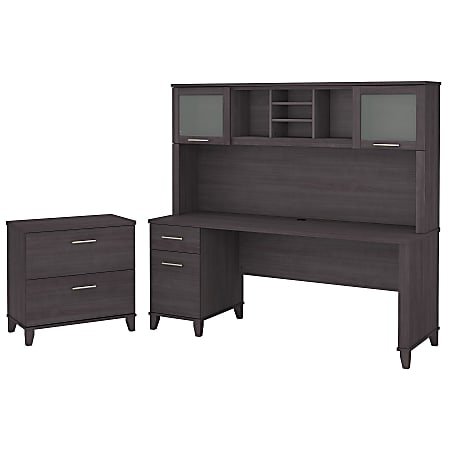 Bush Furniture Somerset 72"W Office Desk With Hutch And Lateral File Cabinet, Storm Gray, Standard Delivery