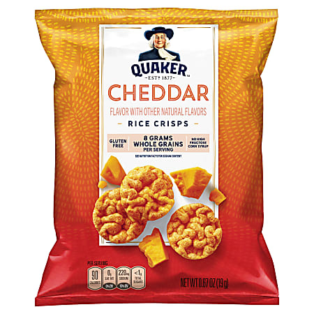 Quaker Cheddar Cheese Popped Rice Crisps, 0.67 Oz, Pack Of 60