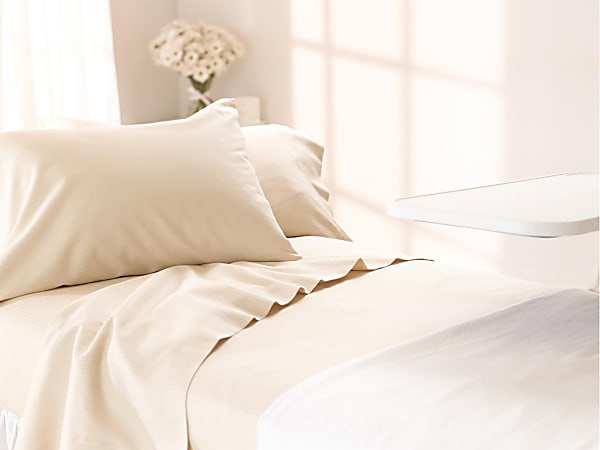 Medline Feels Like Home Premium Reverse Sateen Flat Sheets, Twin, Bone, Pack Of 12