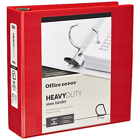 Office Depot® Brand Heavy-Duty View 3-Ring Binder, 3" D-Rings, 49% Recycled, Red