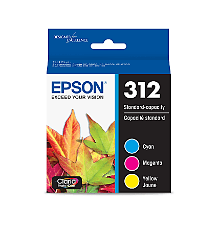 Epson® 312 Claria® Photo Cyan, Magenta, Yellow Ink Cartridges, Pack Of 3, T312923-S