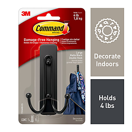 Command Large Double Wall Hooks 1 Command Hook 1 Command Strip Damage Free  Black - Office Depot