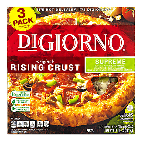 DiGiorno Rising Crust Frozen Pizzas, Supreme, 31.5 Oz, Pack Of 3 Pizzas
