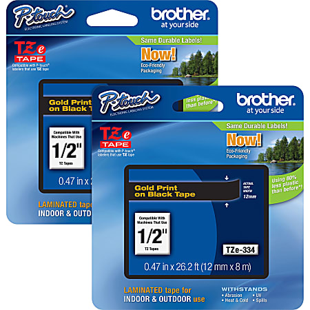 Brother® P-touch TZe Laminated Tape Cartridges, 1/2"W, Black, 2 Per Bundle