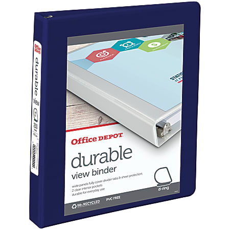Office Depot® Brand Durable View 3-Ring Binder, 1" D-Rings, Blue