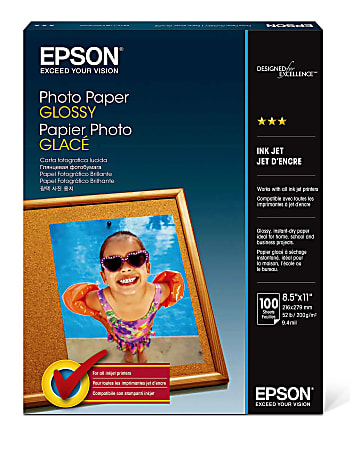 Epson® Glossy Photo Paper, Letter Size (8 1/2" x 11"), Pack Of 100 Sheets