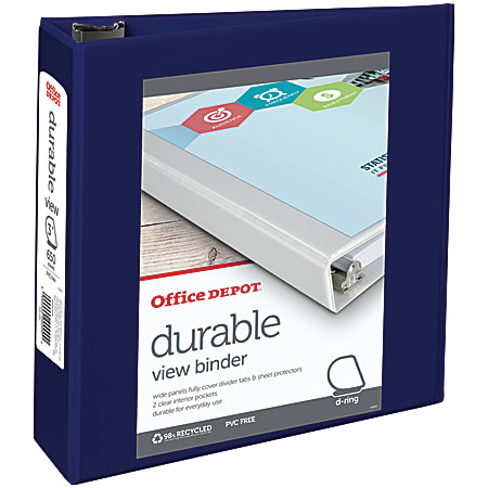Office Depot® Brand Durable View 3-Ring Binder, 3" D-Rings, 49% Recycled, Blue