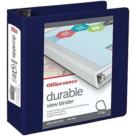 Office Depot® Brand Durable View 3-Ring Binder, 4" D-Rings, Blue