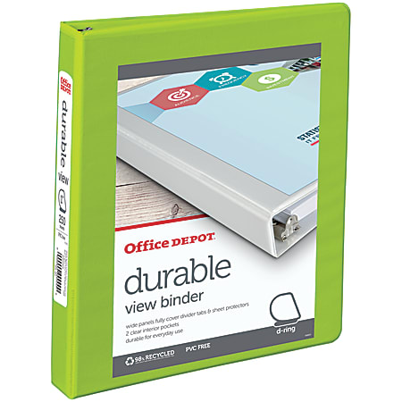 Office Depot® Brand Durable View 3-Ring Binder, 1" D-Rings, 49% Recycled, Green