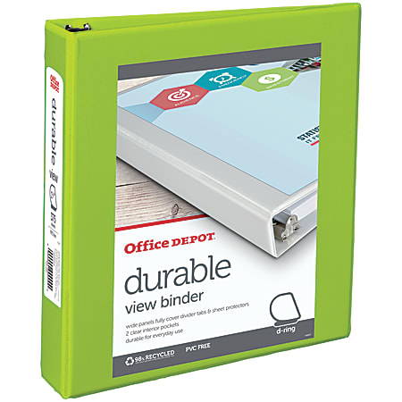 Office Depot® Brand Durable View 3-Ring Binder, 1 1/2" D-Rings, Green