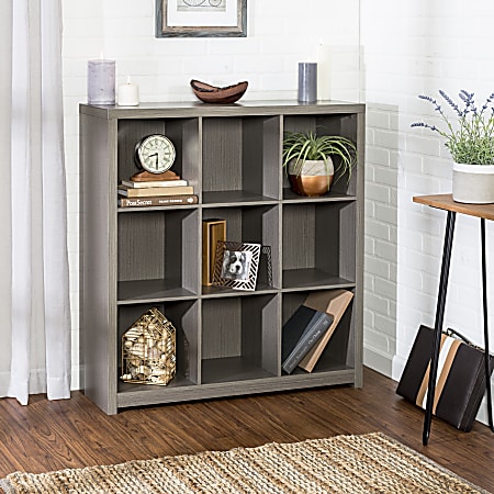 Honey Can Do 39”H 9-Cube Premium Laminate Bookcase, Natural&nbsp;