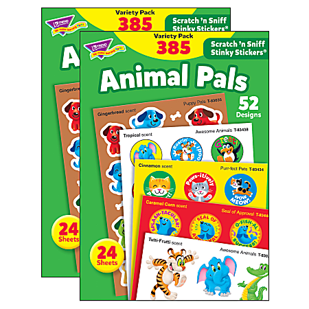 Trend Stinky Stickers, 1", Animal Pals, 385 Stickers Per Pack, Set Of 2 Packs