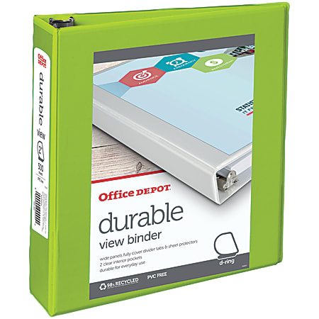 Office Depot® Brand Durable View 3-Ring Binder, 2" D-Rings, 49% Recycled, Green