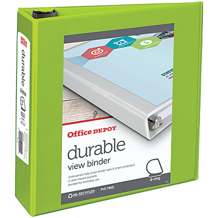 Office Depot® Brand Durable View 3-Ring Binder, 3" D-Rings, Green