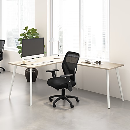 Bush Business Furniture Vista 60"W Corner Desk with Splayed Metal Legs, Natural Elm, Standard Delivery