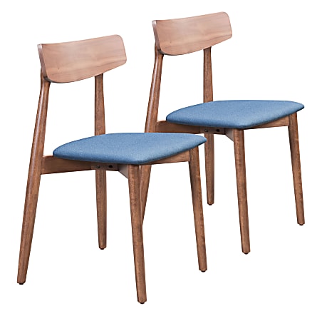 Zuo Modern Newman Dining Chairs, Blue/Walnut, Set Of 2 Chairs